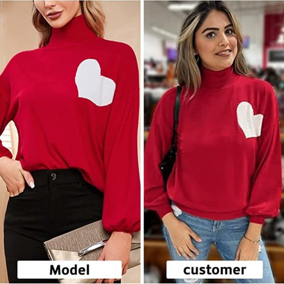 NWT Red Turtleneck Heart Sweater - Picture 3 of 6